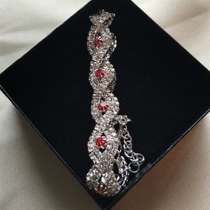 Red Austrian Crystal Silver Plated Tennis Bracelet